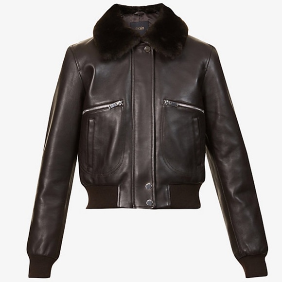 Maje dark brown leather aviator jacket - Picture 13 of 15